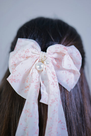 Peachy Pearly Printed Bow