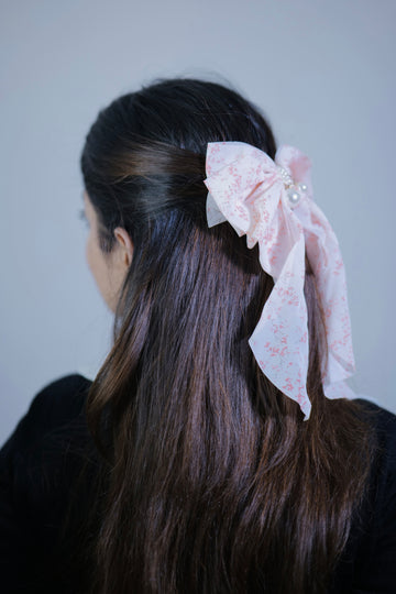 Peachy Pearly Printed Bow