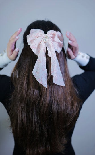 Peachy Pearly Printed Bow