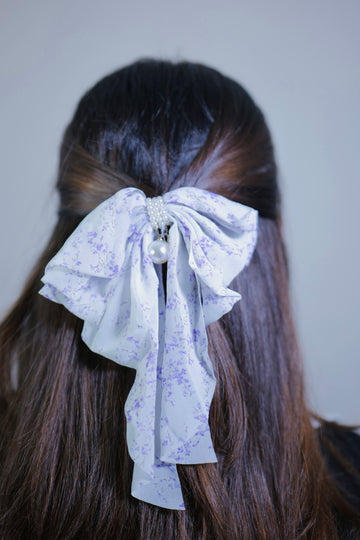 Purplish Blue Pearly Printed Bow