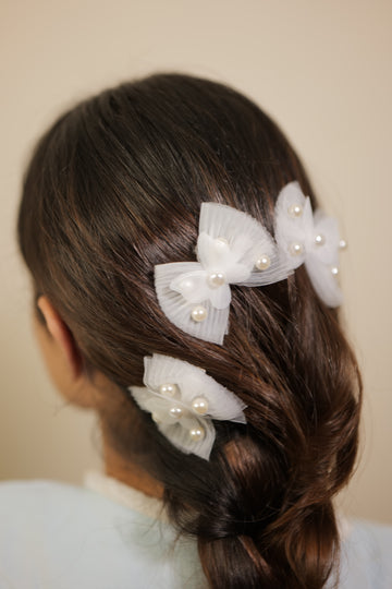 White Butterfly Pearly Bows ( Set of 4 )