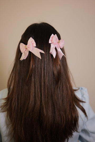 Baby Pink Ribbon & Net Bow