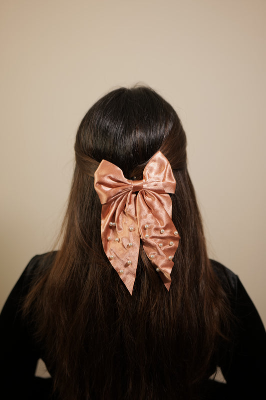 Soft Peach Pearly Bow