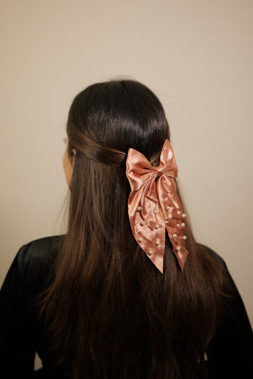 Soft Peach Pearly Bow